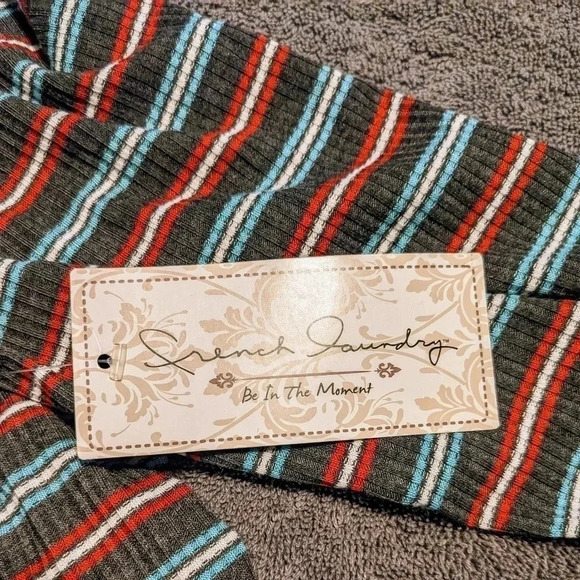 French Laundry Knit Top Striped Teal Gray White Button Up‎ Size 3X Stretchy NWT - Picture 4 of 5